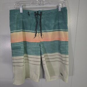 O'Neill Board Shorts Mens 30 Teal Orange‎ Striped Good Stretch Swim Trunks
